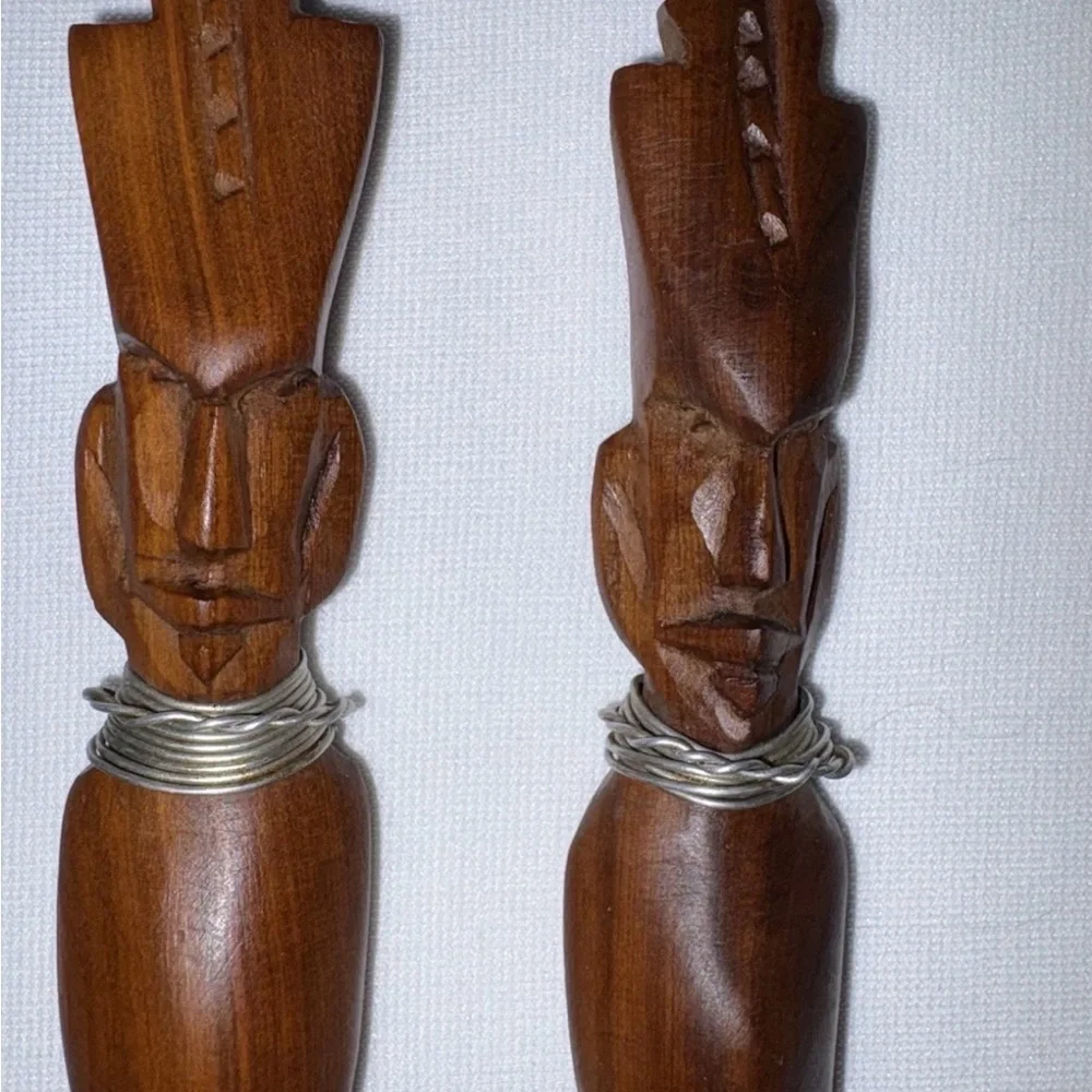 Vintage Handcrafted Wooden Fork & Spoon Serving Utensils From Kenya